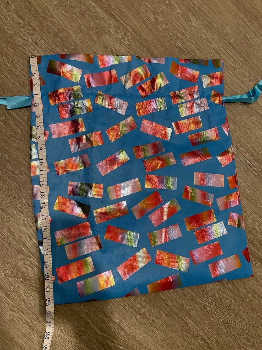 EUC Amazon Reusable Multi-Color Drawstring Satchel Gift Bag, 22” X 19 & 1/2”